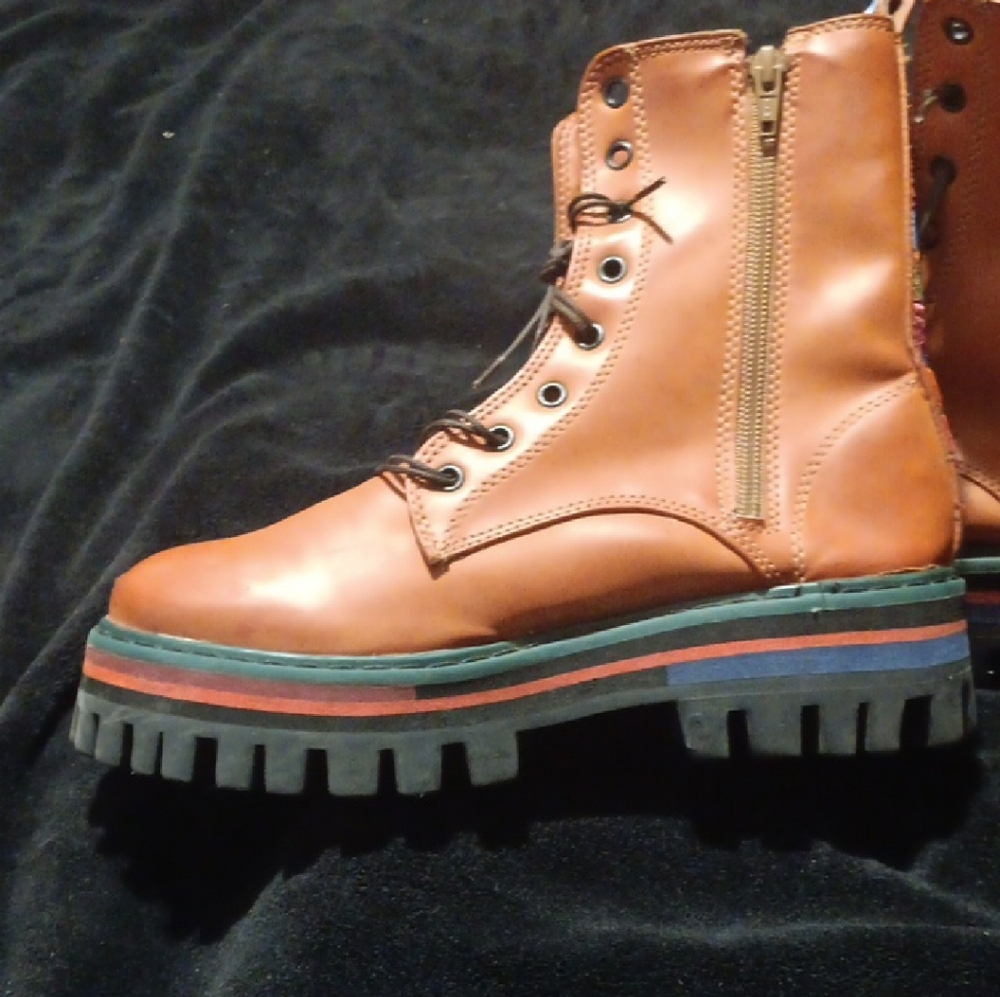 FARM RIO Brown Leather Combat Boots